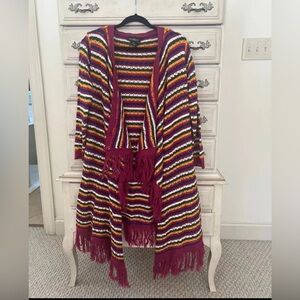RUNWAY COLORFUL STRIPED FRINGE CARDIGAN PLUS SIZE 3X